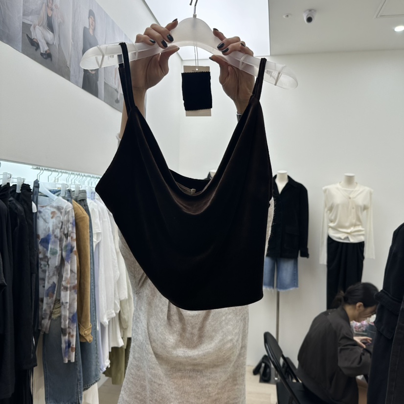 MAINT東大門㊣代購女士新品推薦職業吊帶背心不含內搭天鵝絨MAINT吊帶/背心圖色1棕色