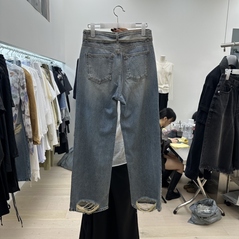 MAINT韓國直郵㊣女裝新品人氣休閑職業時尚真品牛仔褲含腰帶MAINT牛仔褲