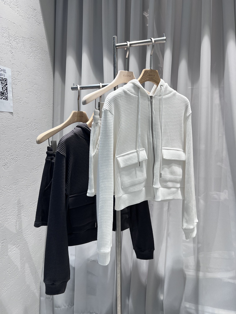 CLOTH韓國直郵㊣女士新品時尚25秋冬套裝華夫格拉鏈套裝連帽CLOTH套裝