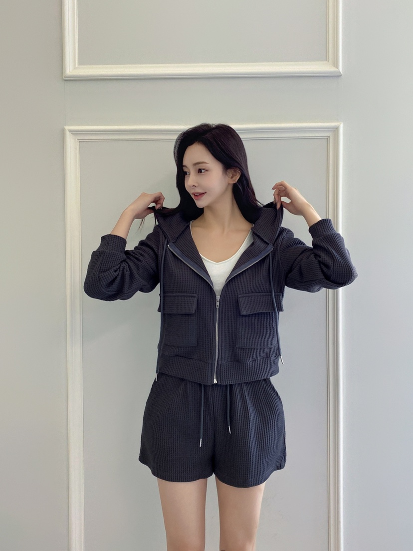 CLOTH韓國直郵㊣女士新品時尚25秋冬套裝華夫格拉鏈套裝連帽CLOTH套裝