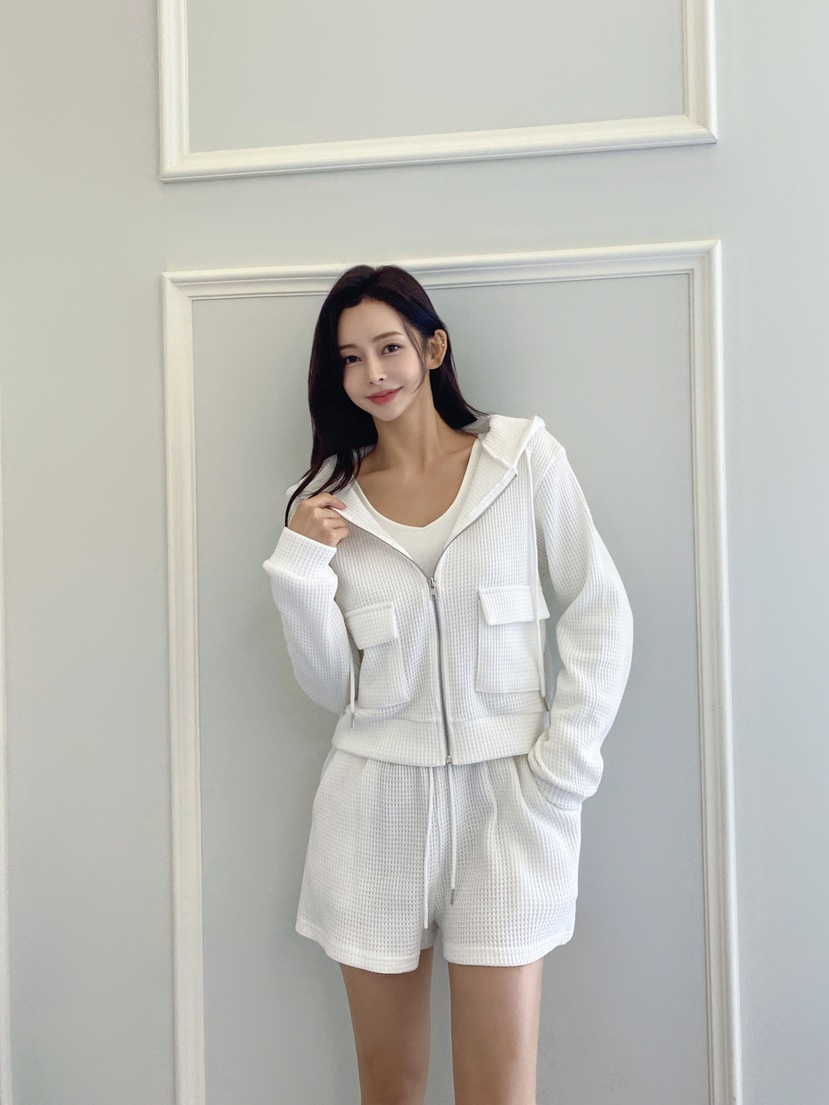 CLOTH韓國直郵㊣女士新品時尚25秋冬套裝華夫格拉鏈套裝連帽CLOTH套裝