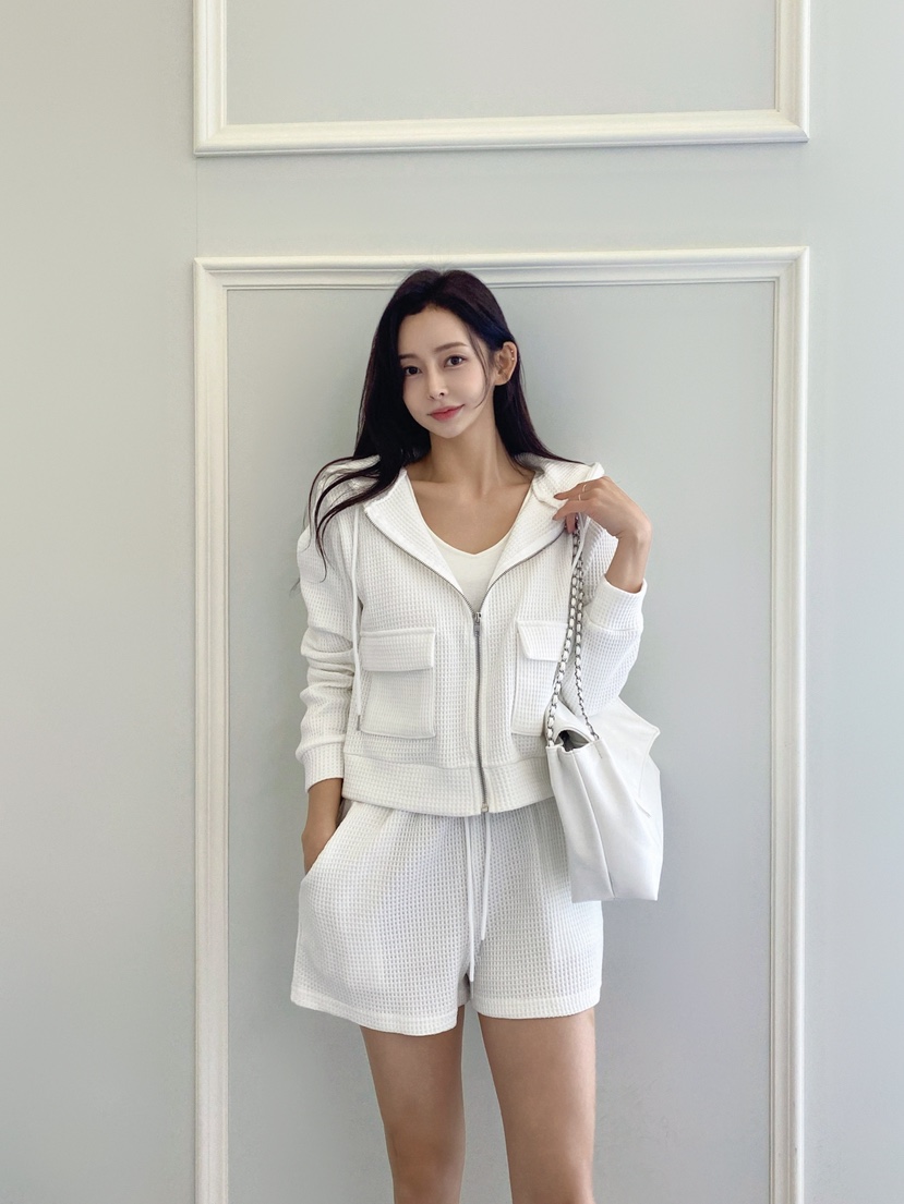 CLOTH韓國直郵㊣女士新品時尚25秋冬套裝華夫格拉鏈套裝連帽CLOTH套裝