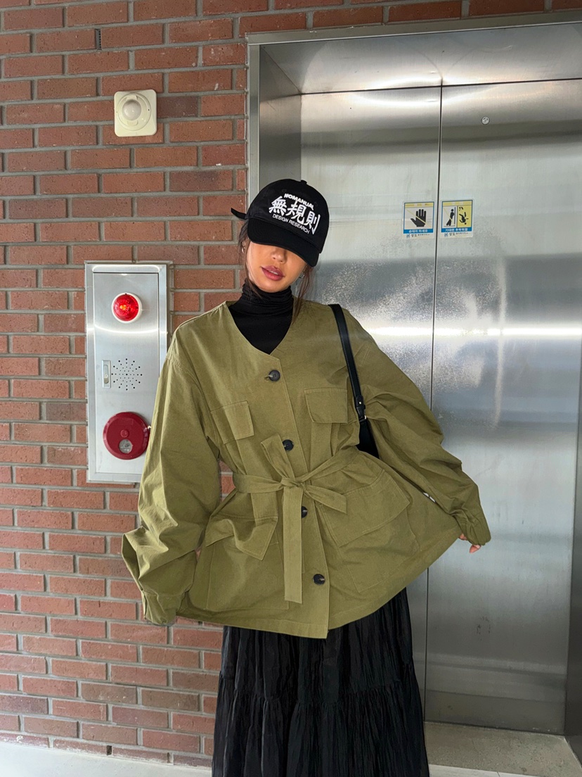DRAWING東大門㊣直郵女裝新品人氣時尚25秋冬真品夾克含腰帶DRAWING夾克