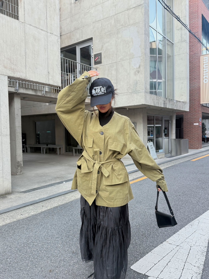 DRAWING東大門㊣直郵女裝新品人氣時尚25秋冬真品夾克含腰帶DRAWING夾克
