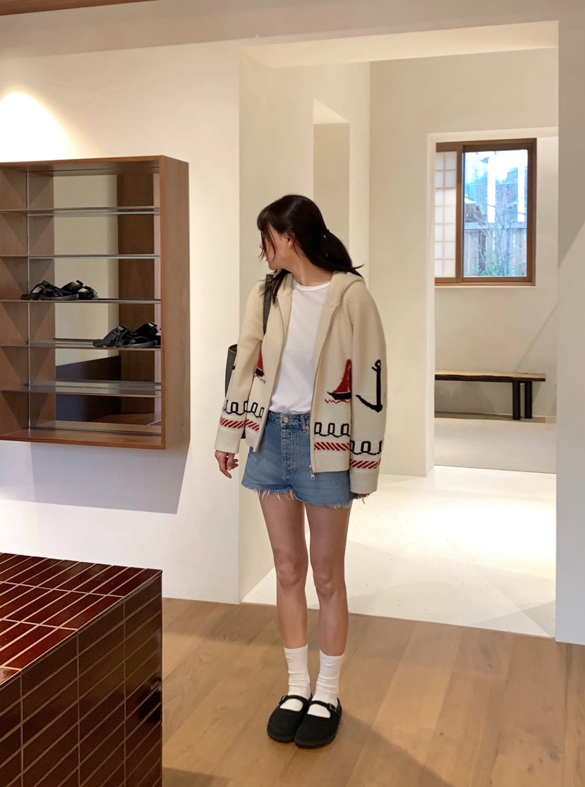 COURGETTE東大門㊣實拍女裝新品25秋冬真品時尚針織衫拉鏈兜帽COURGETTE針織衫
