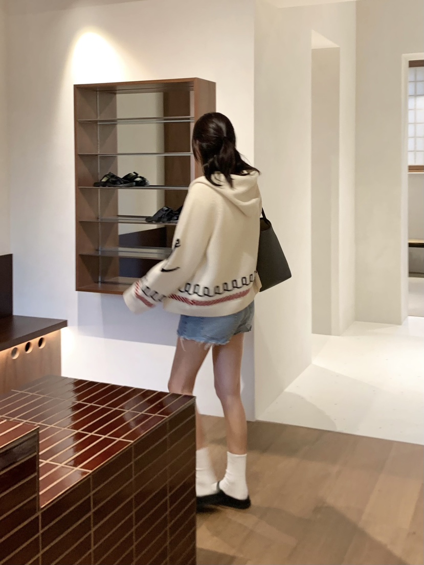 COURGETTE東大門㊣實拍女裝新品25秋冬真品時尚針織衫拉鏈兜帽COURGETTE針織衫