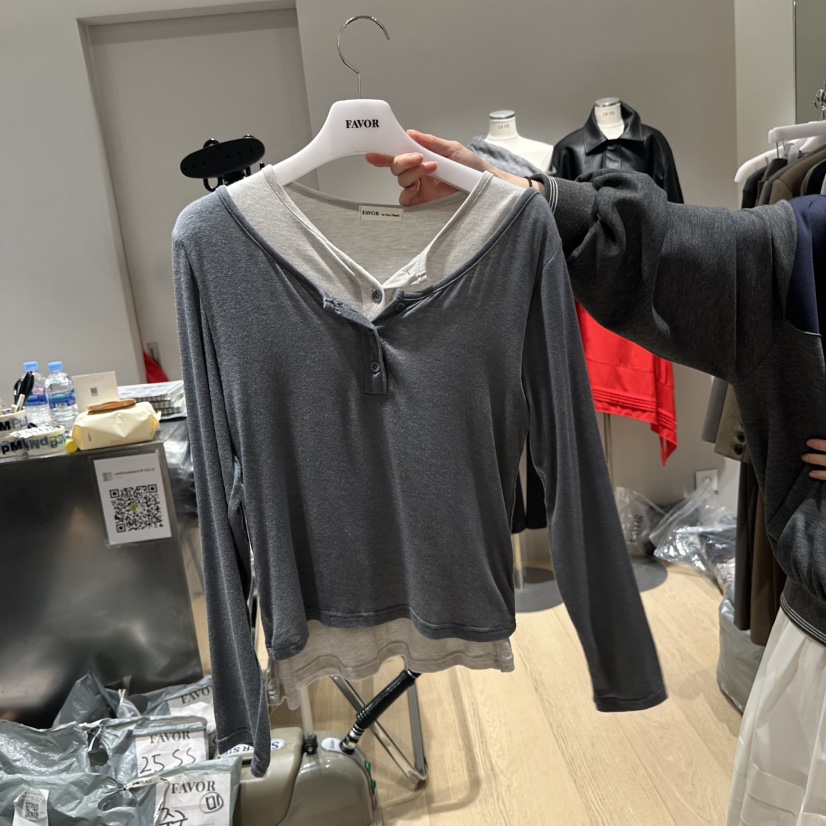 FAVOR-P東大門㊣實拍女裝新品人氣時尚25秋冬長袖T恤假兩件FAVOR-P長袖T恤圖色3