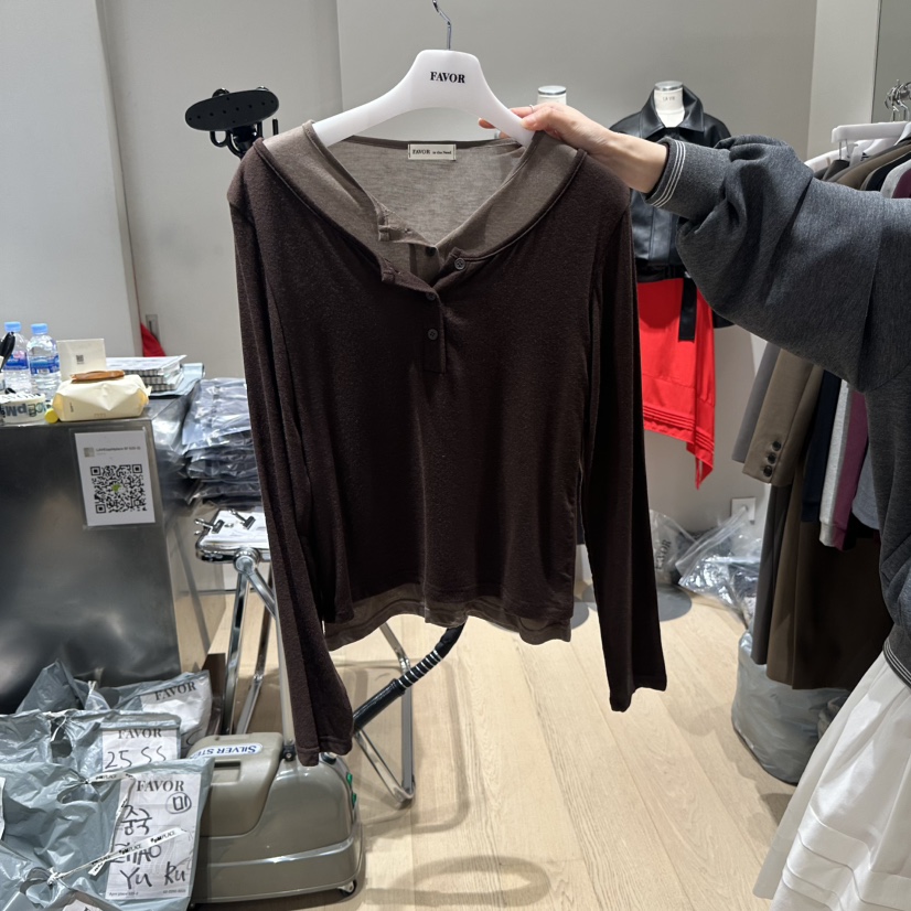 FAVOR-P東大門㊣實拍女裝新品人氣時尚25秋冬長袖T恤假兩件FAVOR-P長袖T恤圖色5