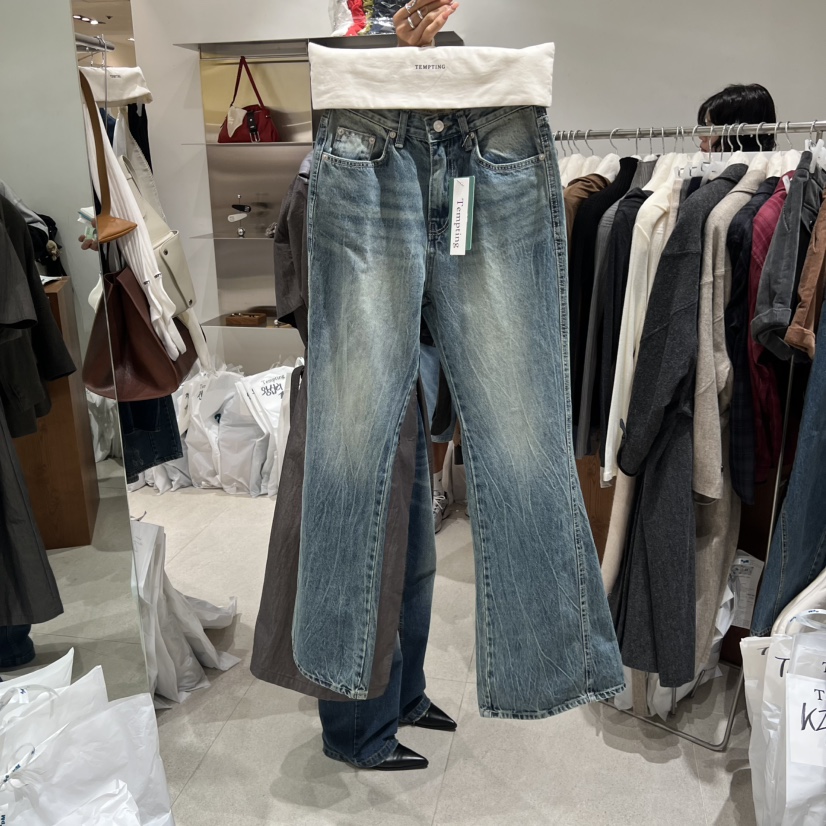 TEMPTING東大門㊣實拍女裝新款真品25秋冬熱賣牛仔褲喇叭寬松TEMPTING牛仔褲圖色1