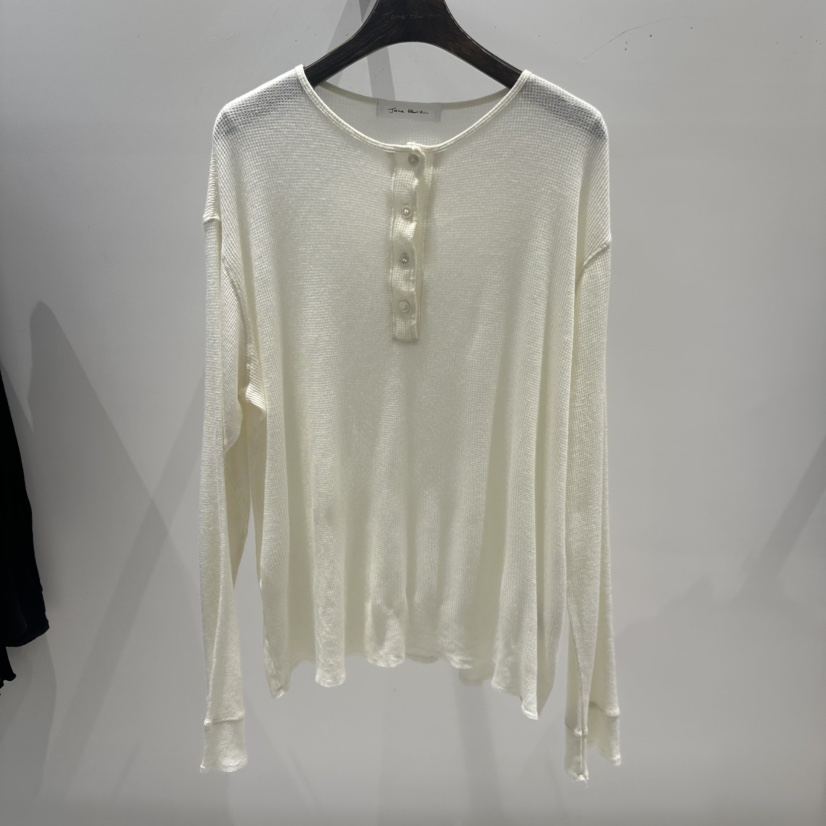 JANE BIRKIN韓國代購㊣女裝新品熱賣人氣長袖T恤華夫格紐扣JANE BIRKIN設計師品牌長袖T恤圖色1