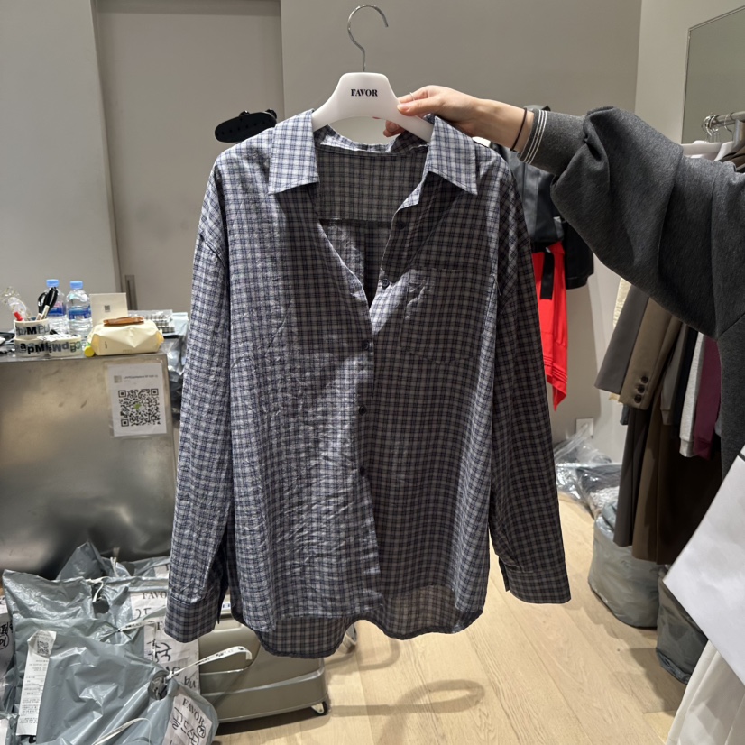 FAVOR-P韓國直郵㊣女士新品真品職業休閑25秋冬襯衫蕾絲衫格紋FAVOR-P襯衫/蕾絲衫