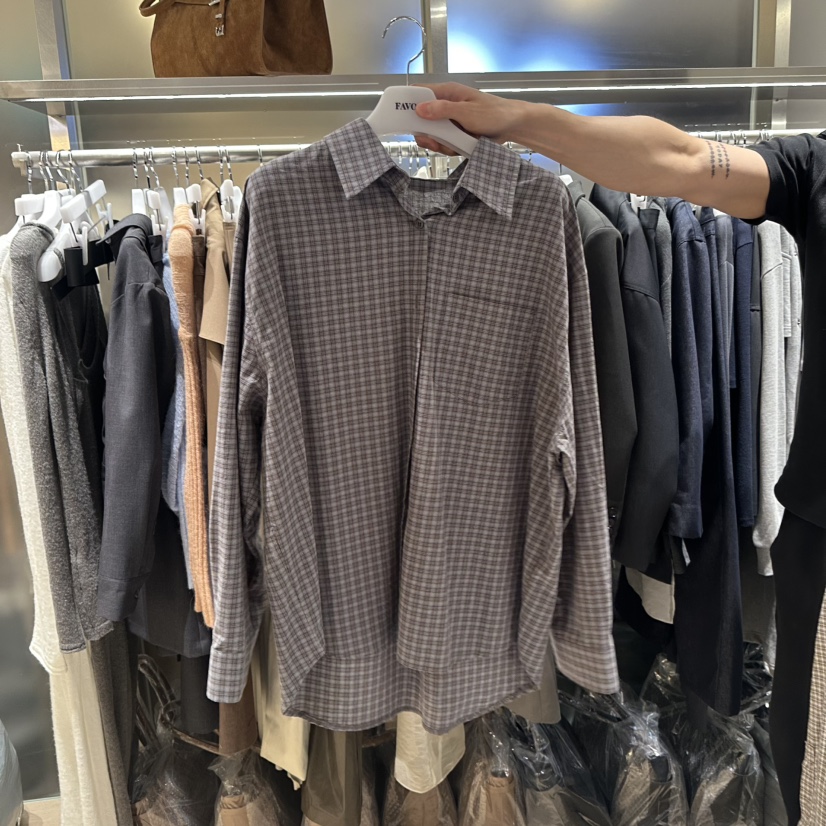 FAVOR-P韓國直郵㊣女士新品真品職業休閑25秋冬襯衫蕾絲衫格紋FAVOR-P襯衫/蕾絲衫圖色2灰色