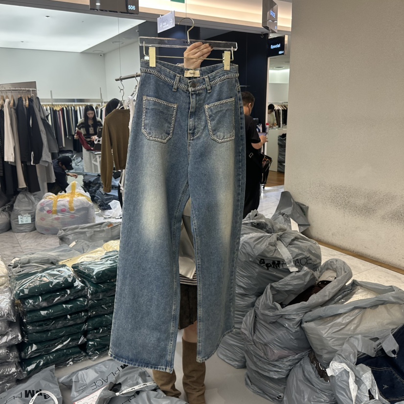 VAULT東大門㊣實拍女士新品25秋冬休閑時尚職業牛仔褲口袋刺繡VAULT牛仔褲圖色1