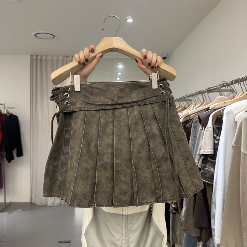 VAULT東大門㊣代購女裝新品職業真品推薦25秋冬裙褲皮革褶皺VAULT裙褲