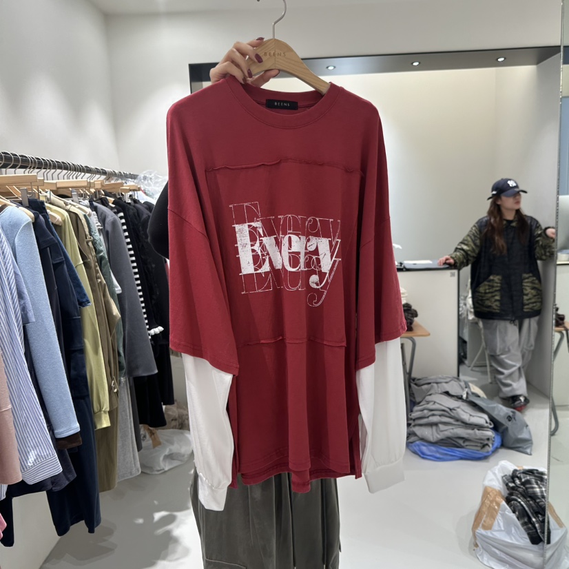 BEENS韓國直郵㊣女裝新品時尚職業推薦人氣休閑長袖T恤假兩件BEENS長袖T恤圖色2