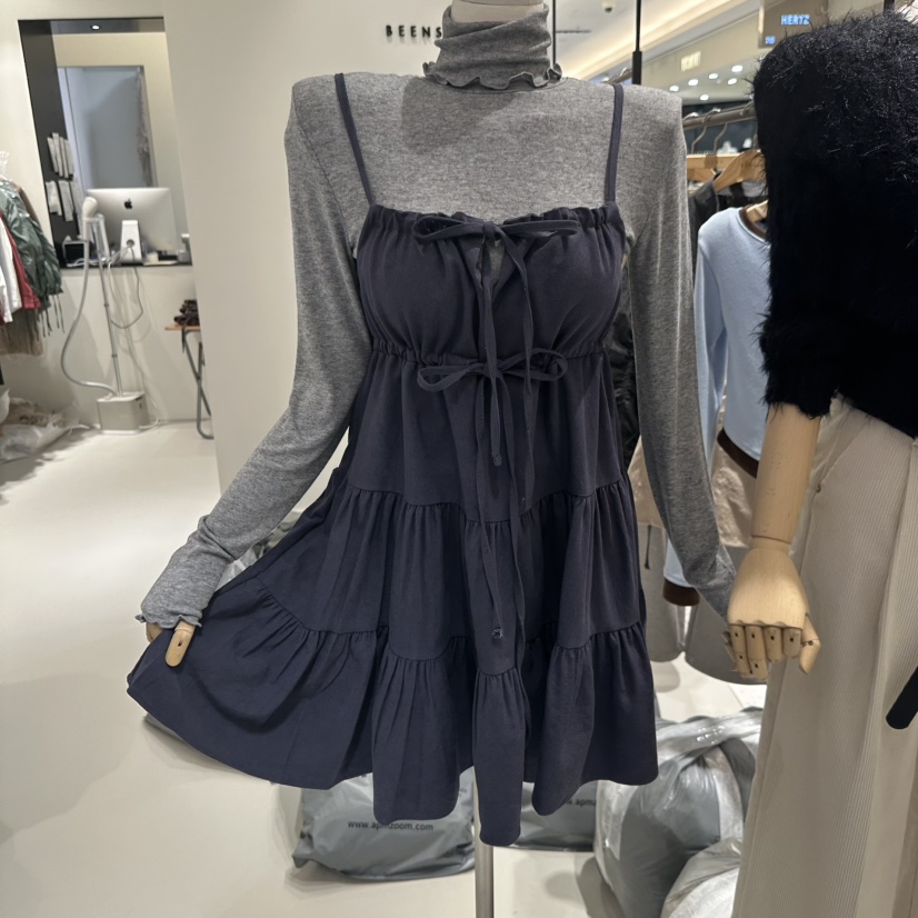 BEENS韓國代購㊣女士新款25秋冬真品熱賣連衣裙不含內搭柔軟BEENS連衣裙圖色2
