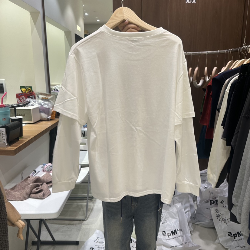 BEIGE.SEOUL東大門㊣實拍女士新品人氣時尚休閑長袖T恤假兩件BEIGE.SEOUL長袖T恤