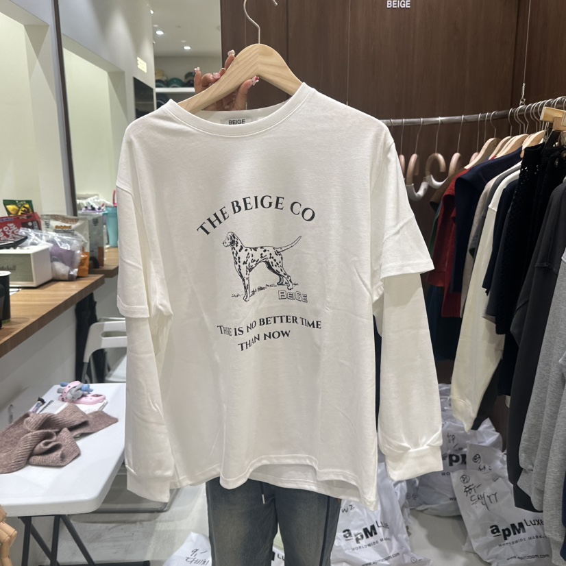 BEIGE.SEOUL東大門㊣實拍女士新品人氣時尚休閑長袖T恤假兩件BEIGE.SEOUL長袖T恤圖色1