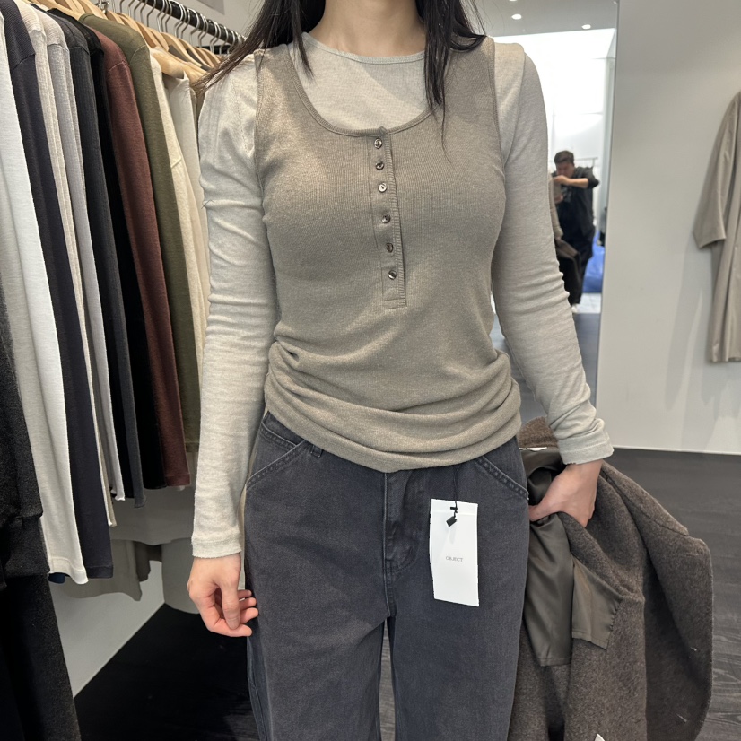 OBJECT東大門㊣實拍女裝新品人氣熱賣職業真品吊帶背心紐扣OBJECT吊帶/背心