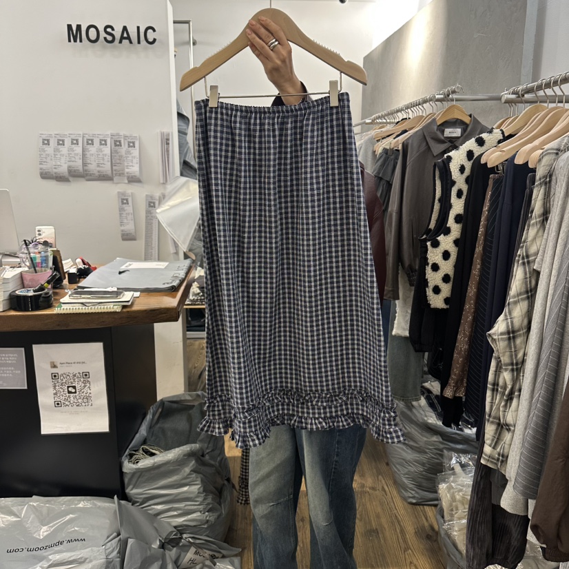 MOSAIC東大門㊣直郵女士新款人氣推薦熱賣真品時尚長裙格紋MOSAIC長裙圖色1深藍色