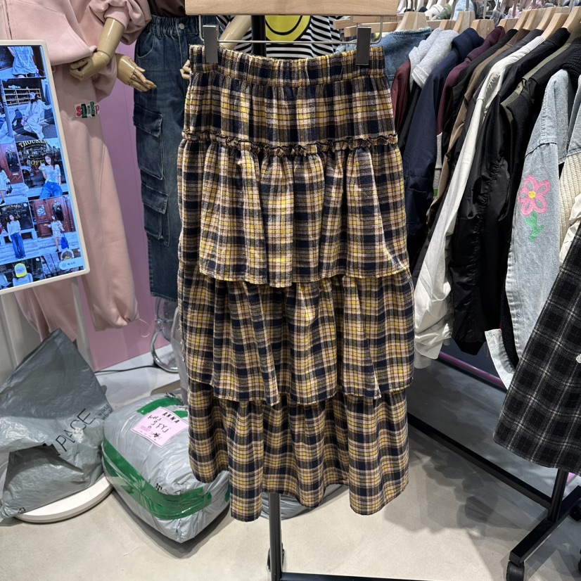 ANNA韓國代購㊣女士新款時尚真品熱賣職業休閑25秋冬長裙格紋ANNA長裙