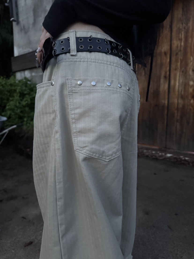 SEEOT東大門㊣實拍女士新品25秋冬休閑褲不含腰帶男女同款人字紋條紋GGD休閑褲