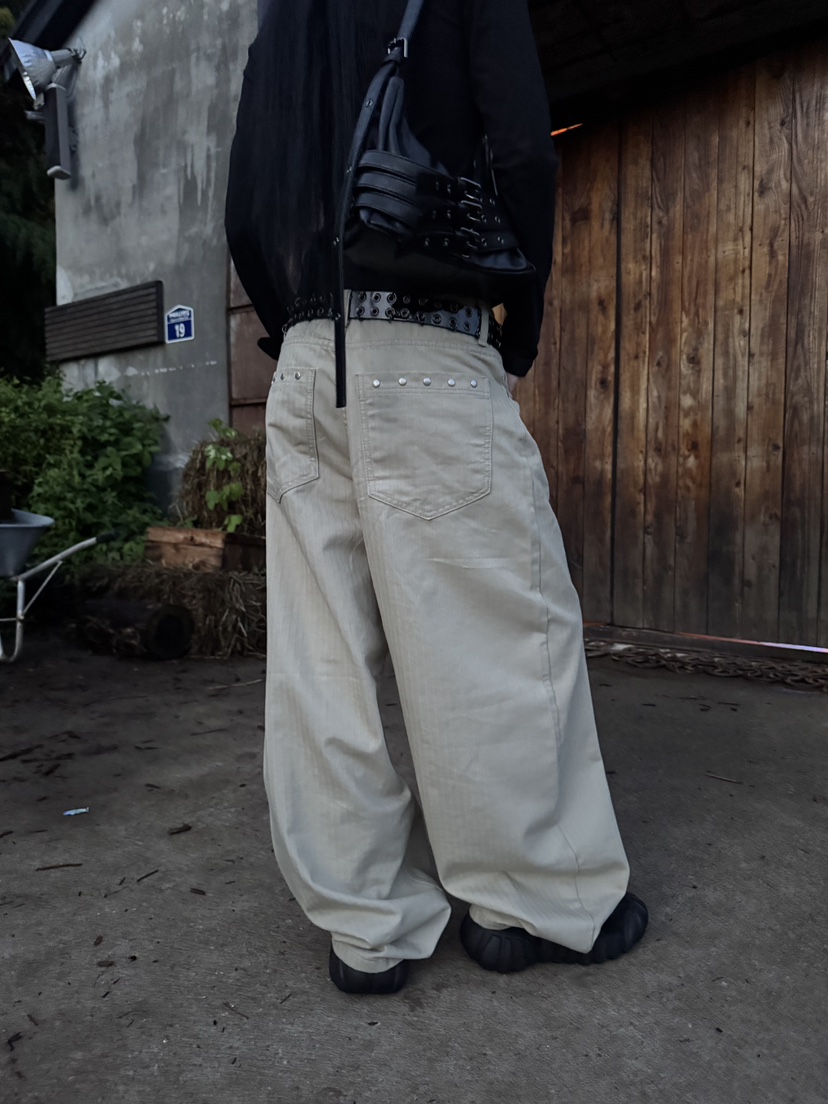 SEEOT東大門㊣實拍女士新品25秋冬休閑褲不含腰帶男女同款人字紋條紋GGD休閑褲