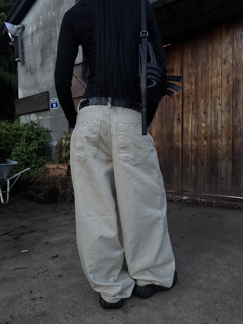 SEEOT東大門㊣實拍女士新品25秋冬休閑褲不含腰帶男女同款人字紋條紋GGD休閑褲