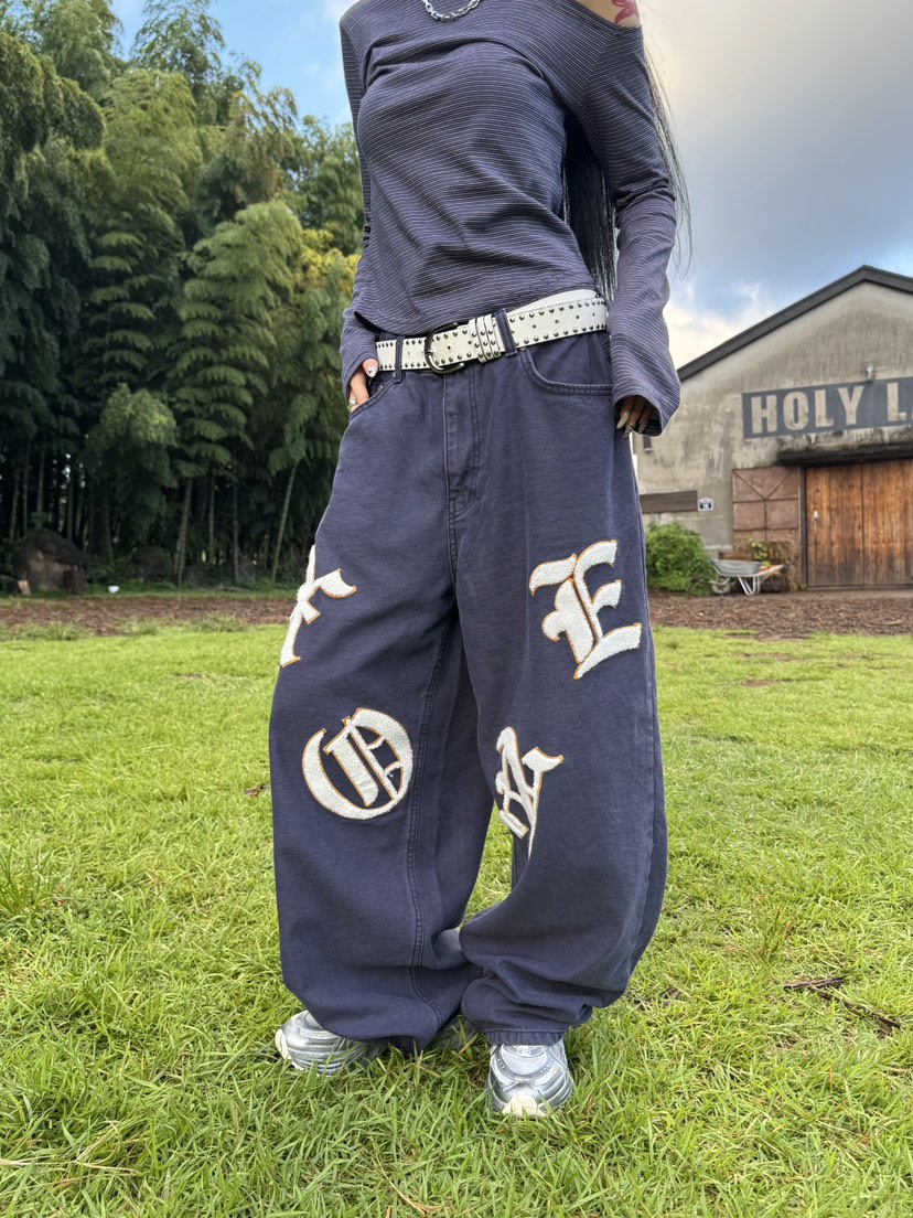 SEEOT東大門㊣代購女裝新品人氣休閑褲不含腰帶男女同款刺繡GGD休閑褲