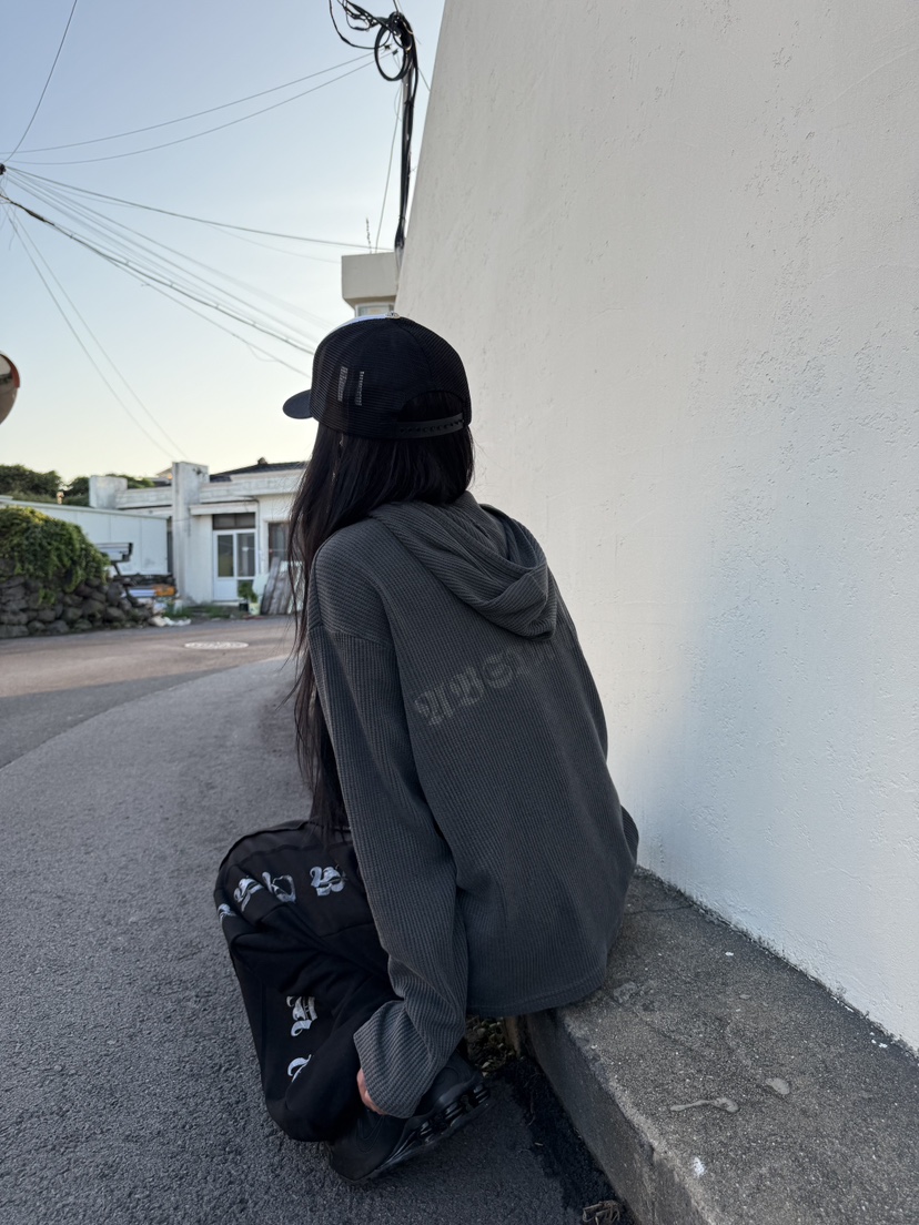 SEEOT東大門㊣實拍女士新品職業衛衣男女同款華夫格連帽衫短款GGD衛衣