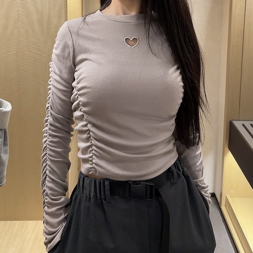 PALETTE-Q東大門㊣直郵女裝新品熱賣職業時尚推薦長袖T恤褶皺PALETTE長袖T恤
