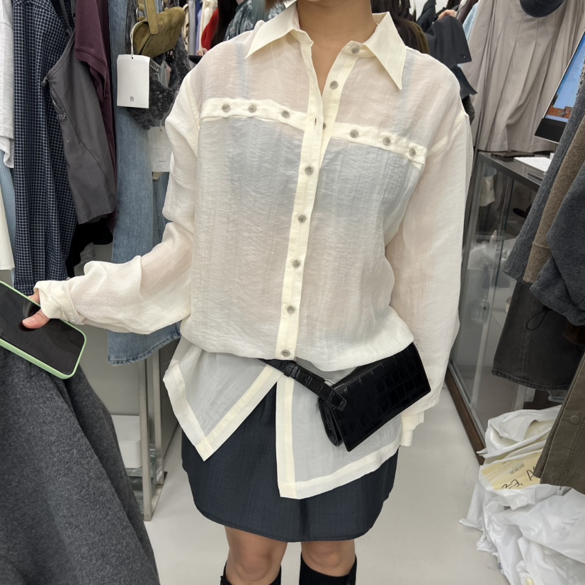 BREATHE東大門㊣直郵女士新品25秋冬職業熱賣襯衫蕾絲衫絲綢BREATHE襯衫/蕾絲衫圖色2