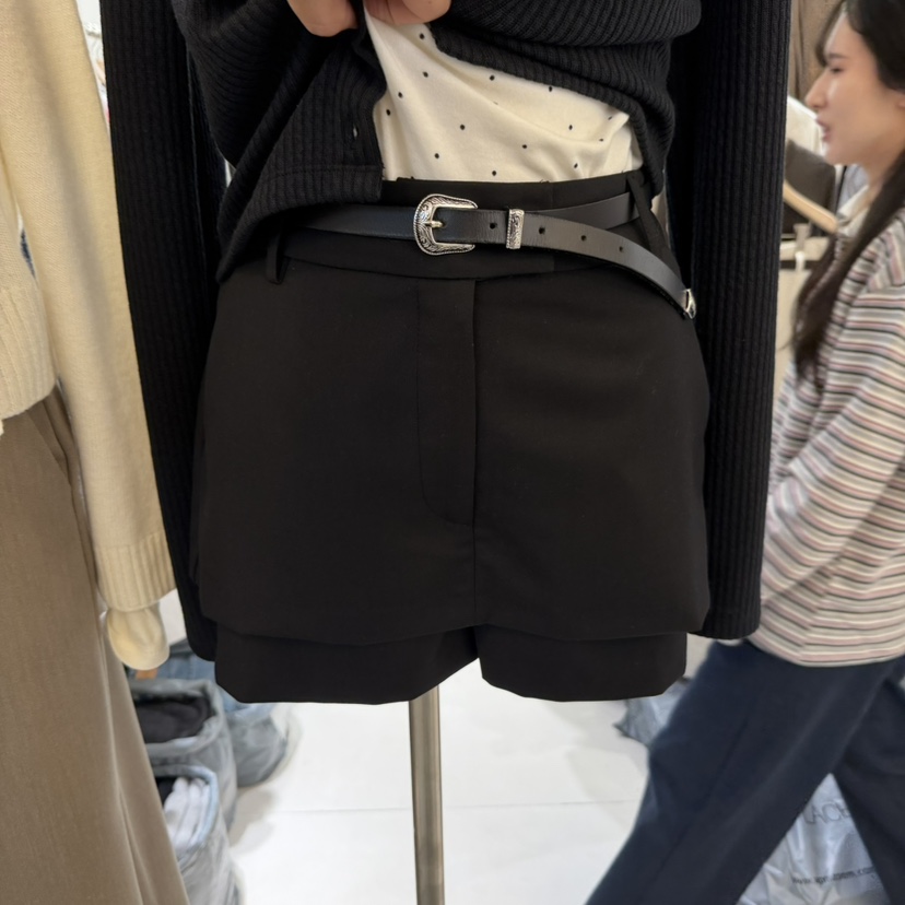 AVECNOUS東大門㊣實拍女士新款時尚休閑25秋冬裙褲不含腰帶AVECNOUS裙褲圖色2黑色