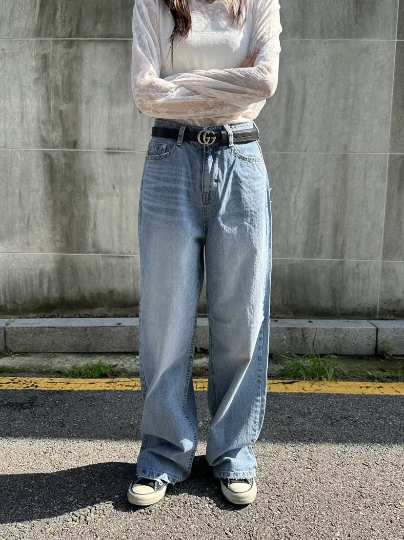 BADFORMUS韓國代購㊣女裝新品時尚休閑熱賣人氣牛仔褲不含腰帶BADFORMUS牛仔褲圖色2