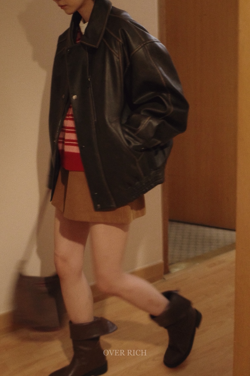 OVER RICH韓國代購㊣女裝新款推薦熱賣人氣職業時尚皮衣皮革OVER RICH皮衣