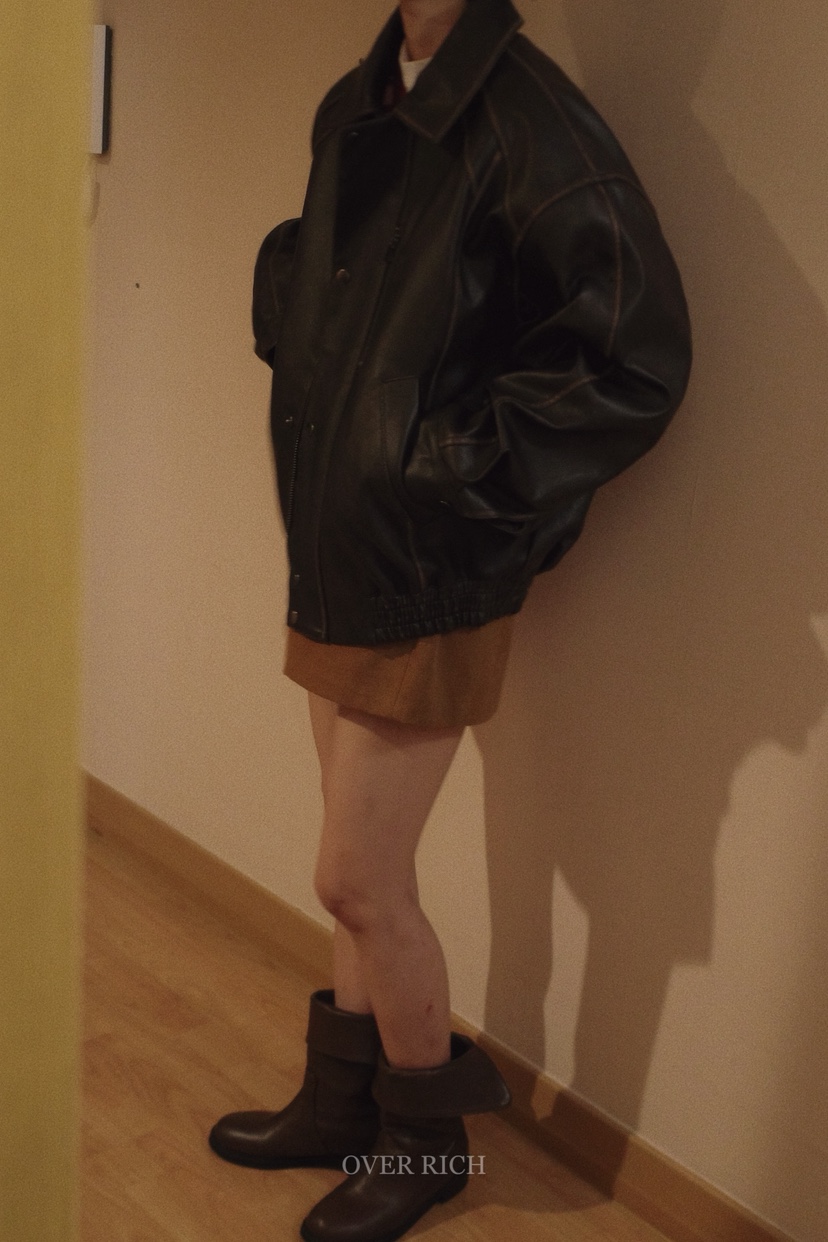 OVER RICH韓國代購㊣女裝新款推薦熱賣人氣職業時尚皮衣皮革OVER RICH皮衣