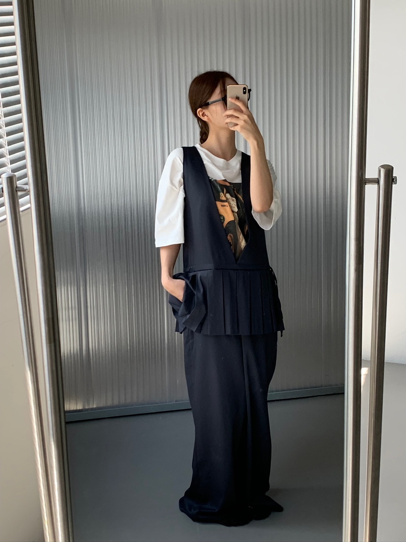UNBOUND東大門㊣實拍女士新款25秋冬熱賣真品背帶褲褶皺雙面UNBOUND背帶褲