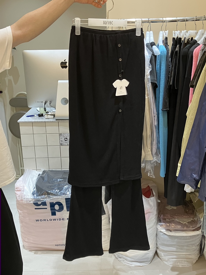 NOFYBE東大門㊣代購女士新款推薦休閑真品25秋冬裙褲華夫格NOFYBE裙褲圖色2黑色