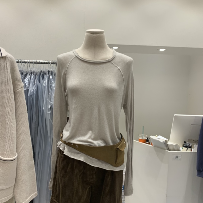 FRE韓國代購㊣女士新品休閑職業推薦長袖T恤不含腰帶羊毛寬松FRE長袖T恤圖色3