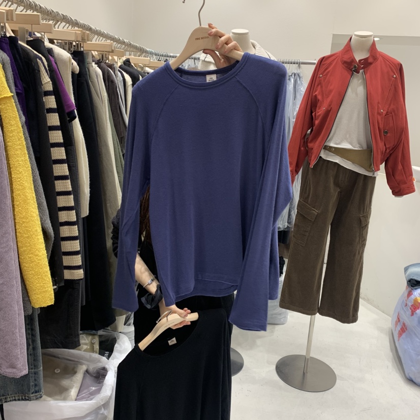 FRE韓國代購㊣女士新品休閑職業推薦長袖T恤不含腰帶羊毛寬松FRE長袖T恤圖色5