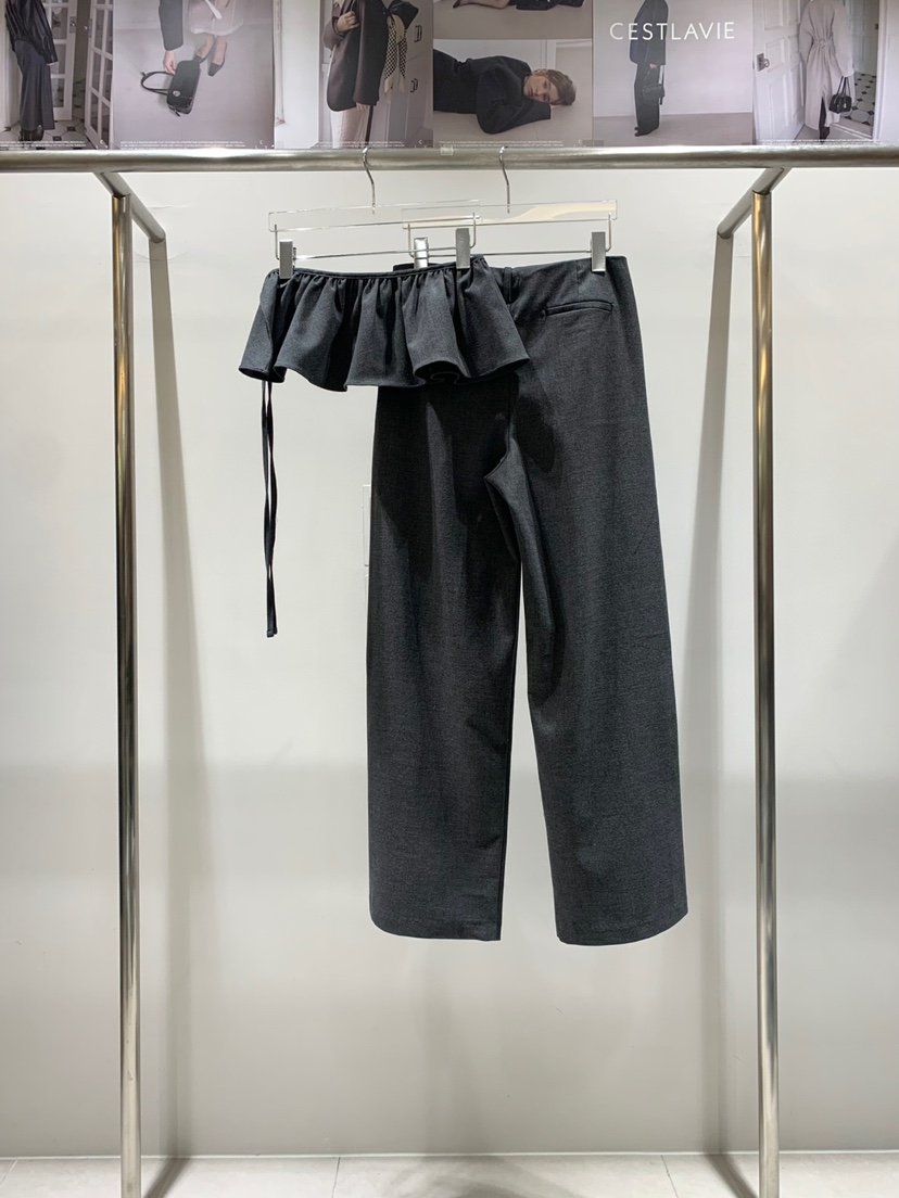 CESTLAVIE東大門㊣實拍女士新款熱賣職業套裝荷葉邊兩件套腰帶CESTLAVIE套裝