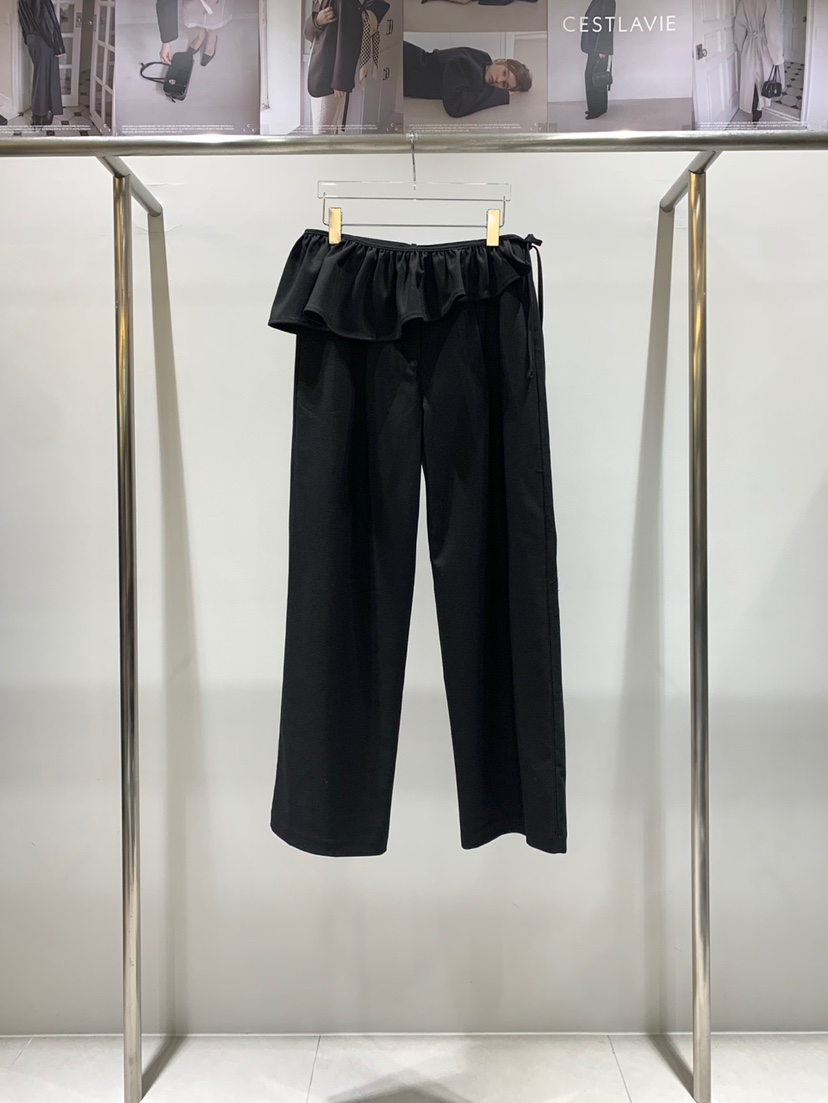 CESTLAVIE東大門㊣實拍女士新款熱賣職業套裝荷葉邊兩件套腰帶CESTLAVIE套裝圖色2黑色