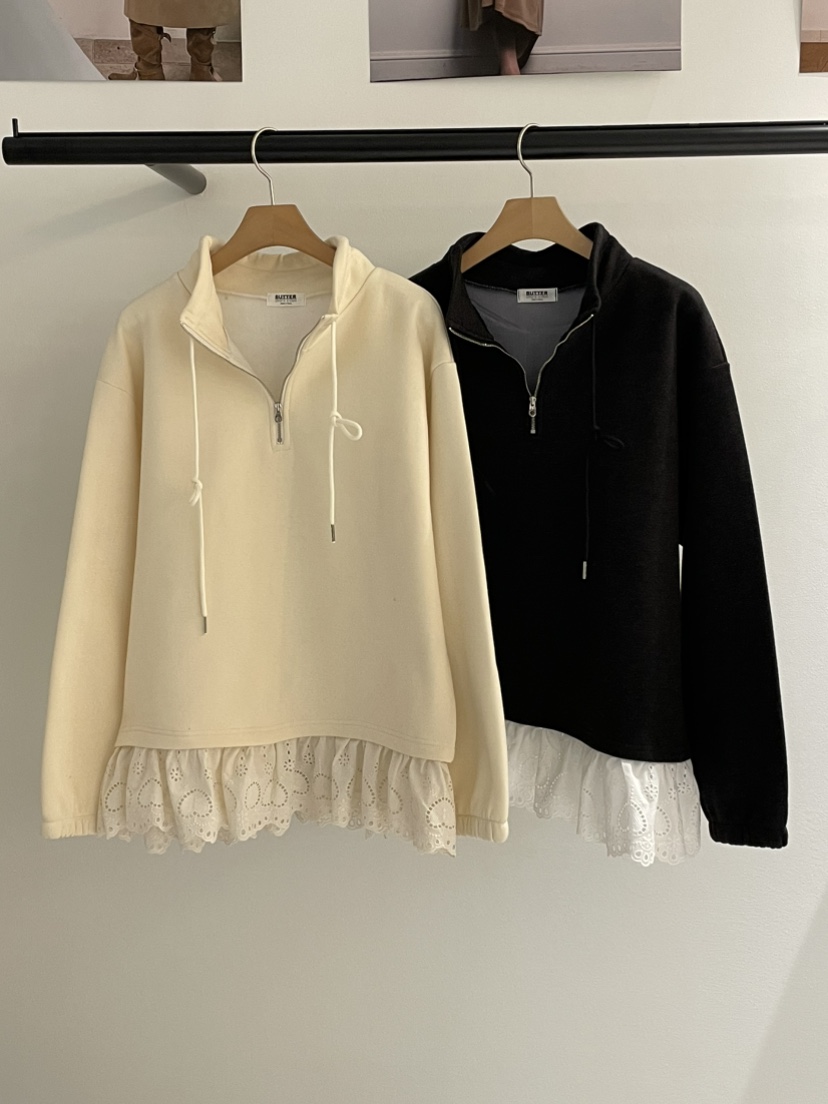 BUTTER-P東大門㊣直郵女士新品休閑25秋冬衛衣奶油色羊毛拉鏈BUTTER-P衛衣