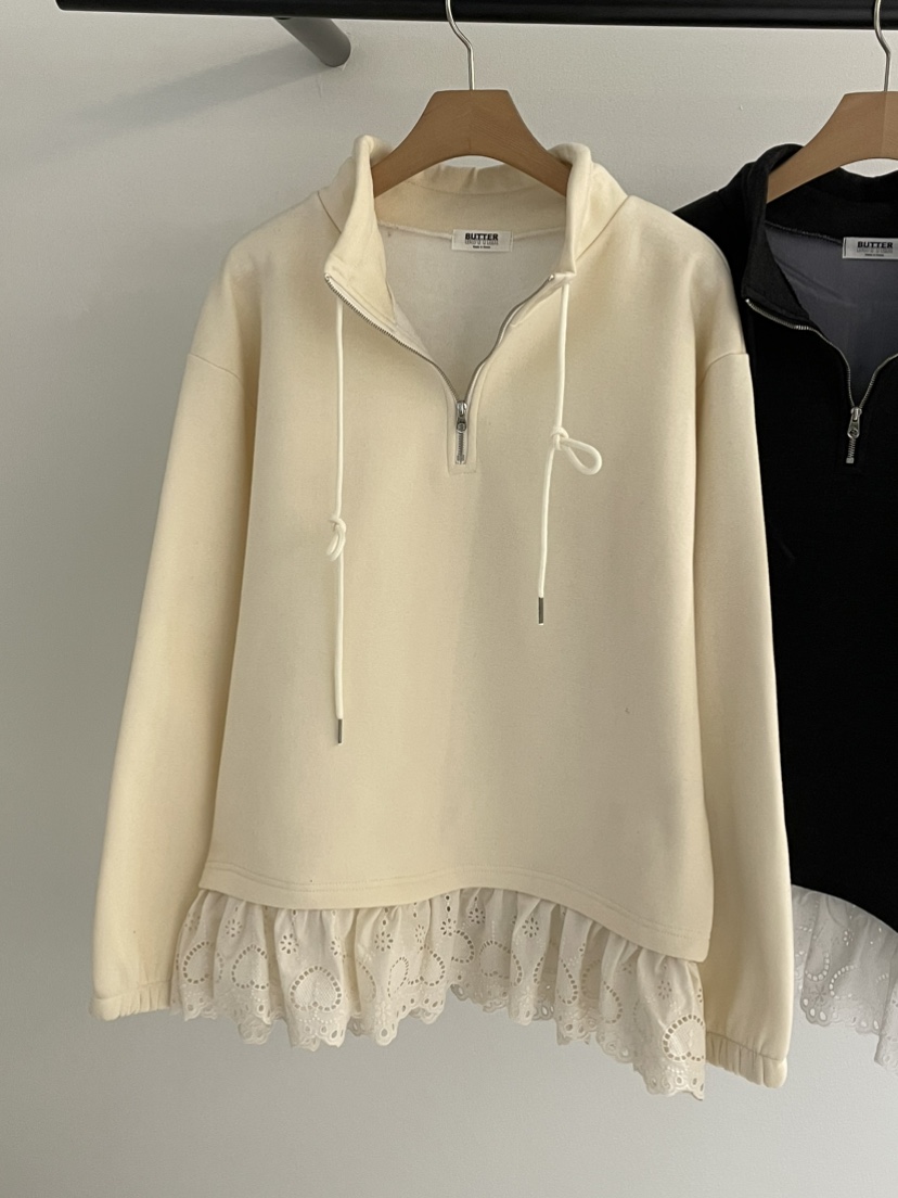 BUTTER-P東大門㊣直郵女士新品休閑25秋冬衛衣奶油色羊毛拉鏈BUTTER-P衛衣