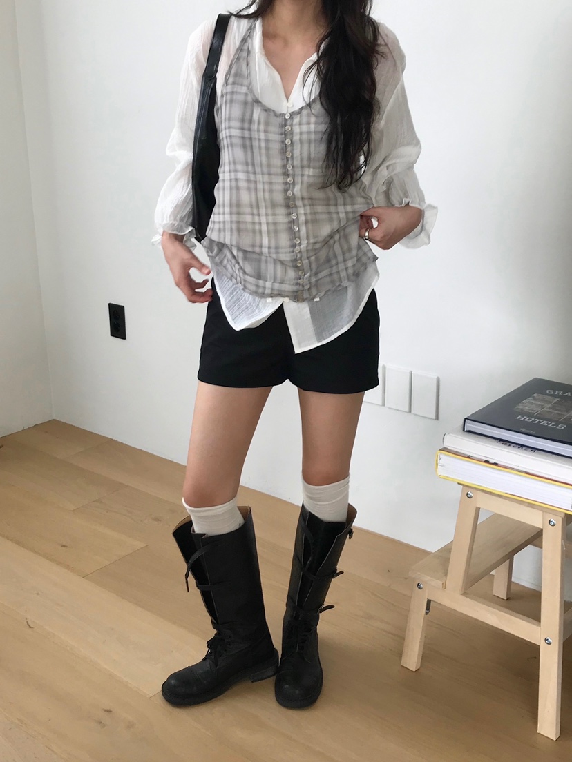 ESCHER東大門㊣直郵女裝新品熱賣真品25秋冬休閑吊帶背心格紋ESCHER吊帶/背心