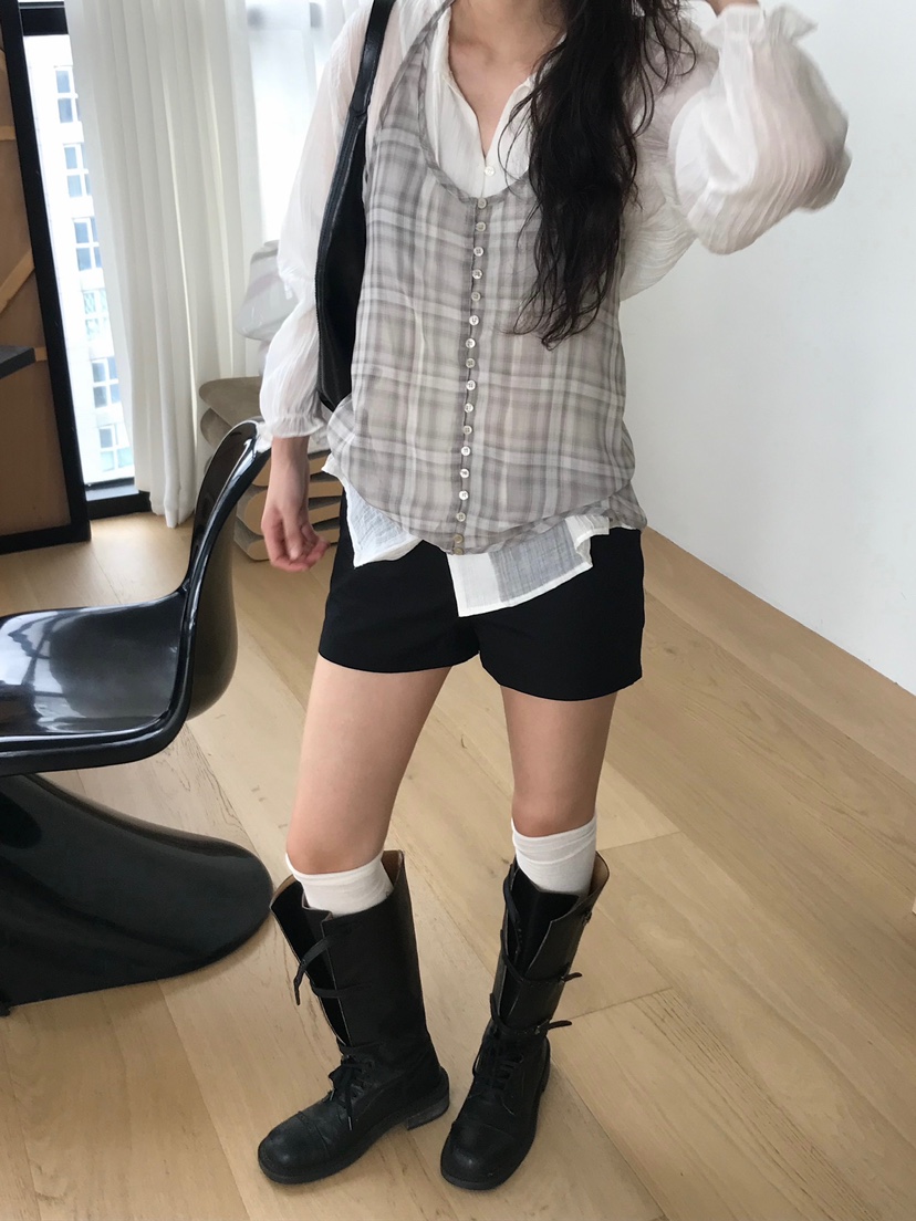 ESCHER東大門㊣直郵女裝新品熱賣真品25秋冬休閑吊帶背心格紋ESCHER吊帶/背心
