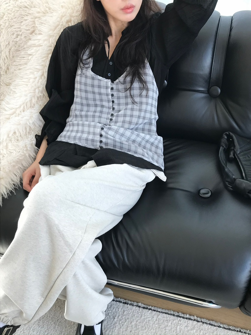 ESCHER東大門㊣直郵女裝新品熱賣真品25秋冬休閑吊帶背心格紋ESCHER吊帶/背心