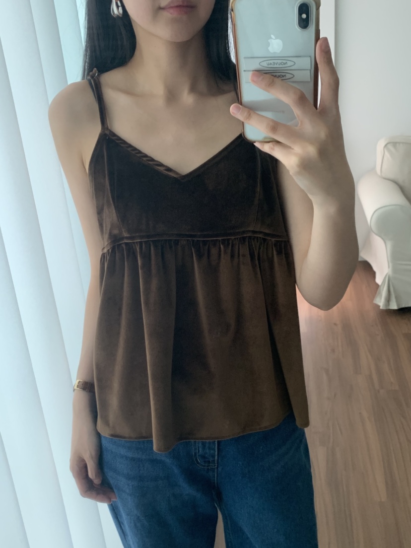 NOUVEAU韓國直郵㊣女士新品推薦熱賣休閑人氣吊帶背心天鵝絨NOUVEAU吊帶/背心