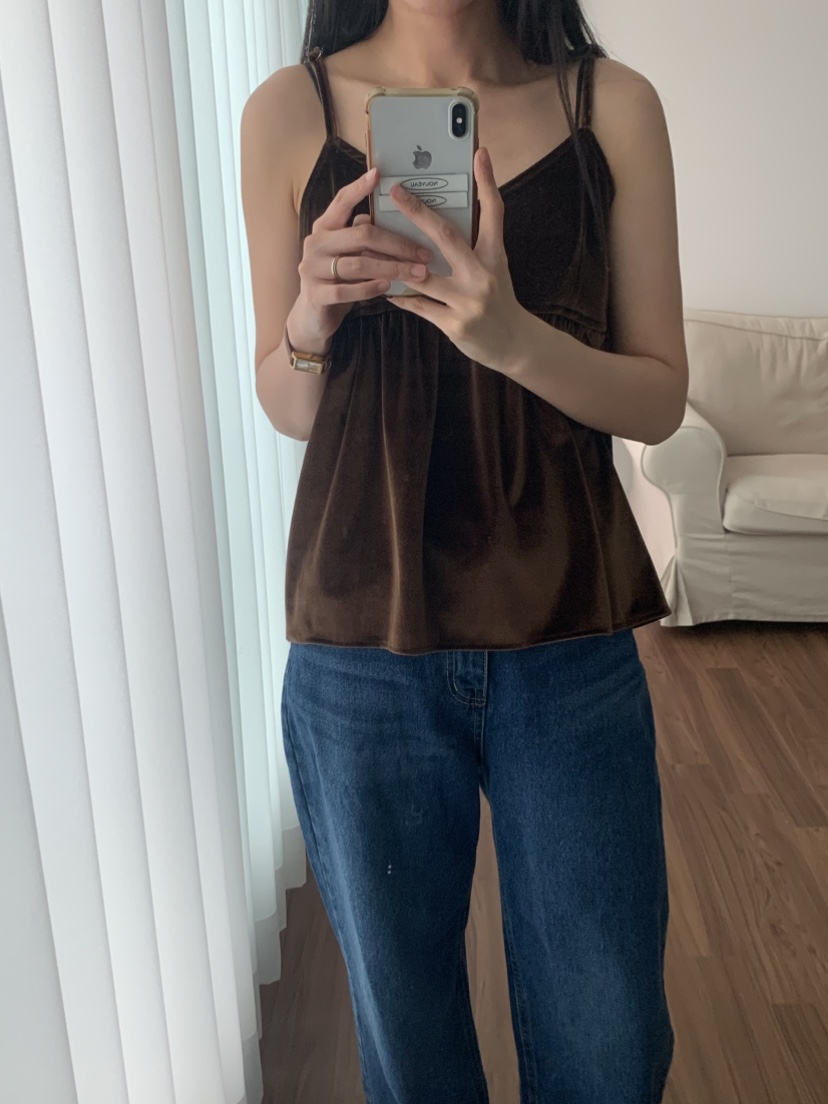 NOUVEAU韓國直郵㊣女士新品推薦熱賣休閑人氣吊帶背心天鵝絨NOUVEAU吊帶/背心