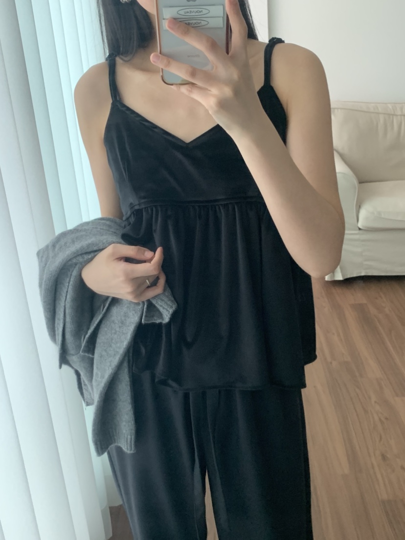 NOUVEAU韓國直郵㊣女士新品推薦熱賣休閑人氣吊帶背心天鵝絨NOUVEAU吊帶/背心